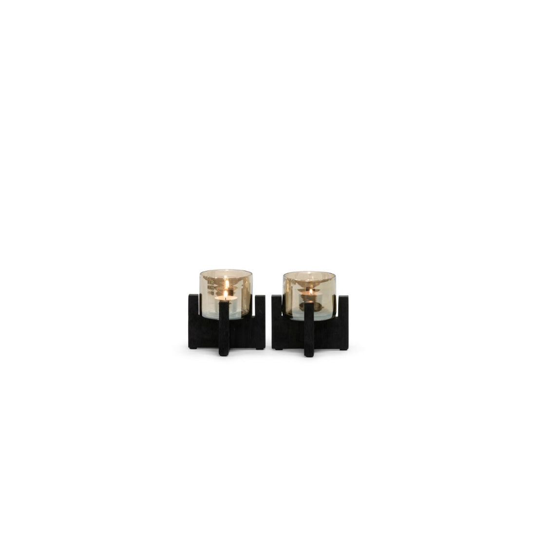 T-Light holder black brushed with brown lustre glass