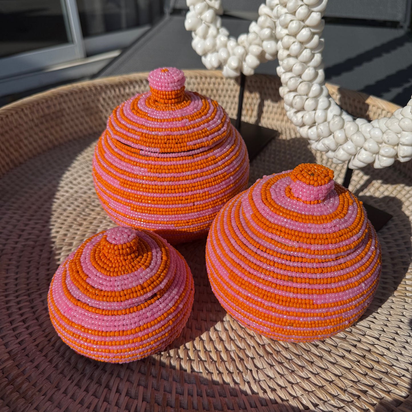 Kralen potjes oranje/rose | set 3