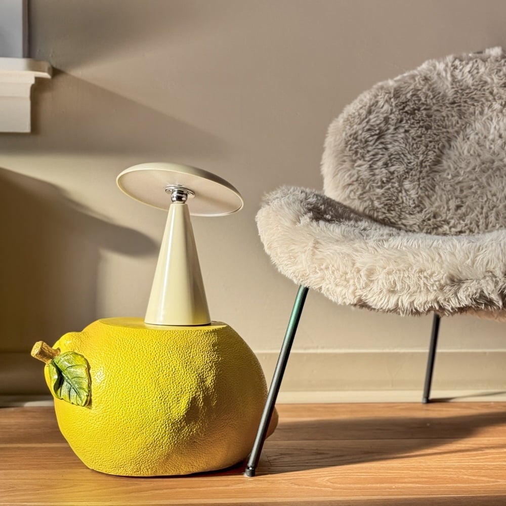 Bureaulamp Mush LED op accu beige, afneembare kap