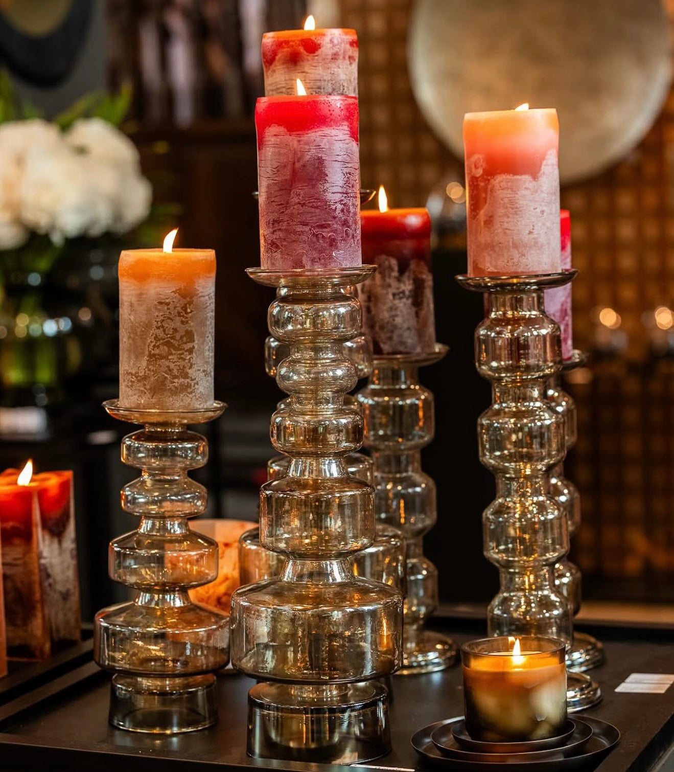 Glass chandelier brown luster | set van 3