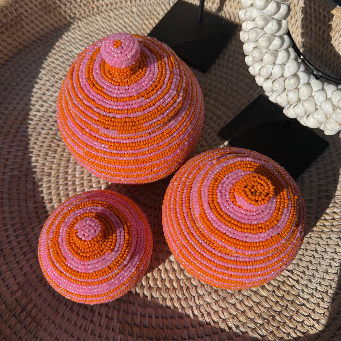 Kralen potjes oranje/rose | set 3