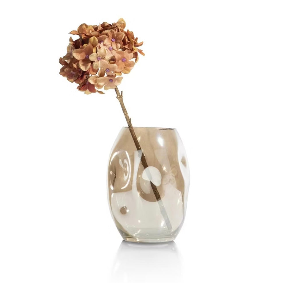 Glazen vaas DON 19 cm hoog met uniek deuken-effect en glanzend oppervlak, stijlvol decoratief kunstwerk