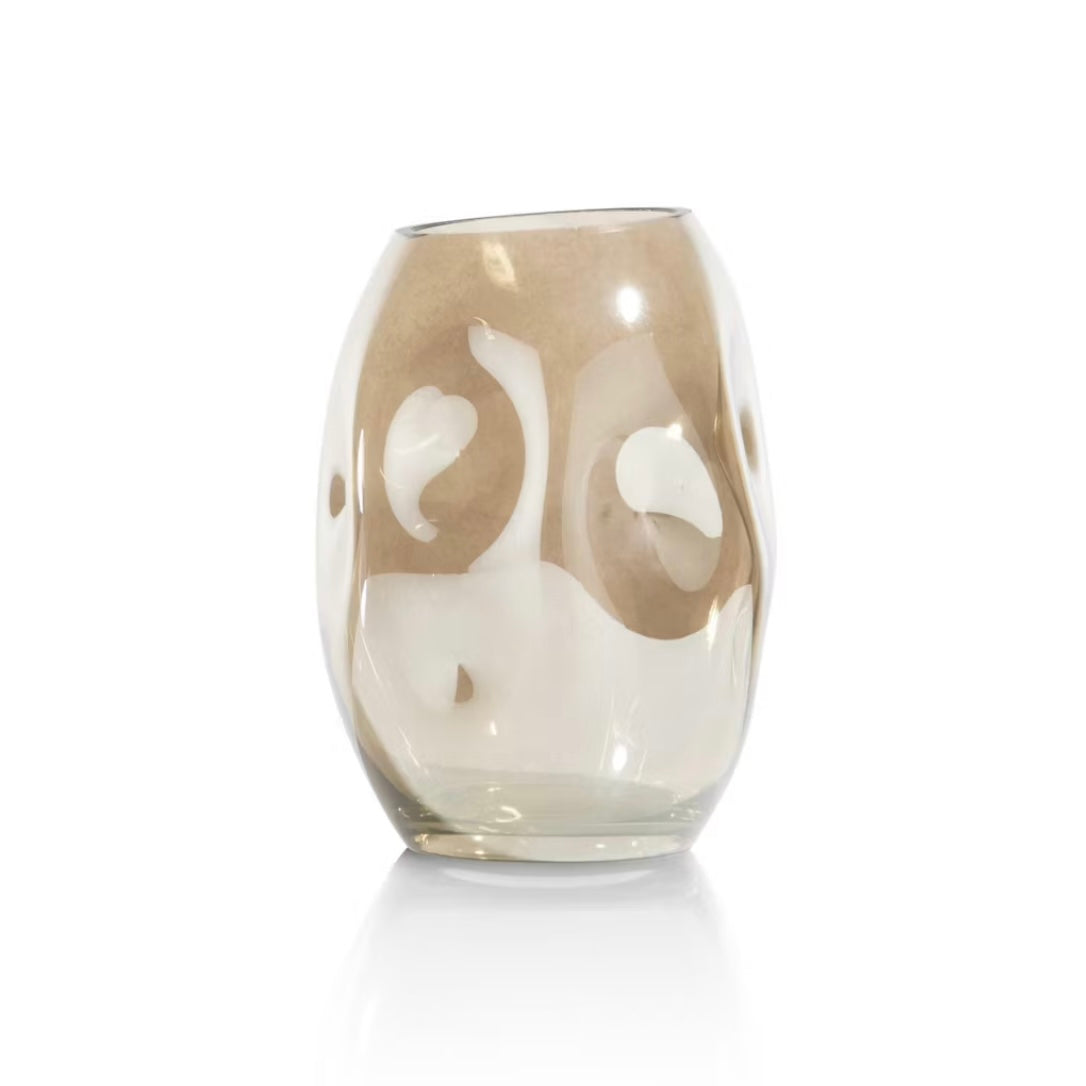 Glazen vaas DON 19 cm hoog met uniek deuken-effect en glanzend oppervlak, stijlvol decoratief kunstwerk