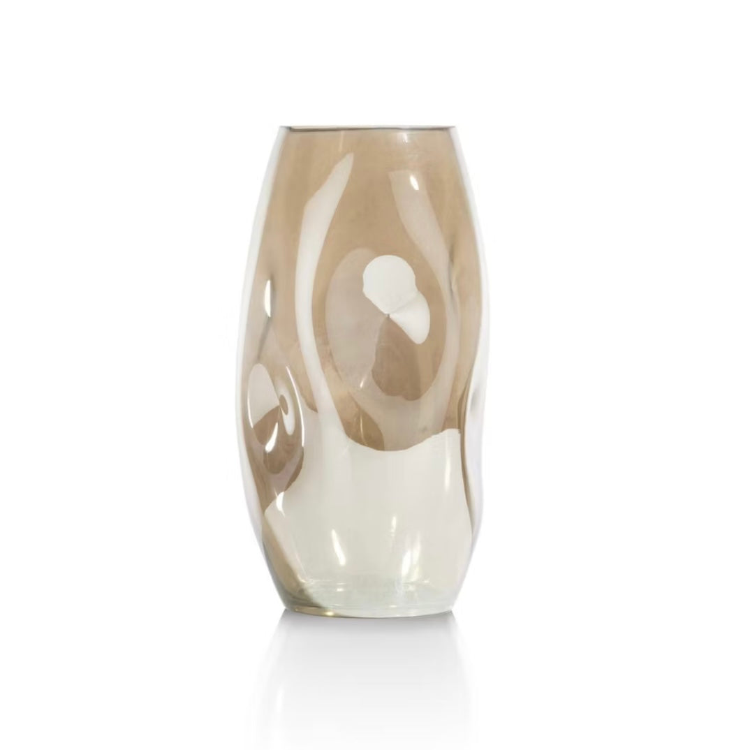 Glazen vaas DON van 28 cm hoog met uniek deuken-effect en glanzend oppervlak, elegant decoratief kunstwerk