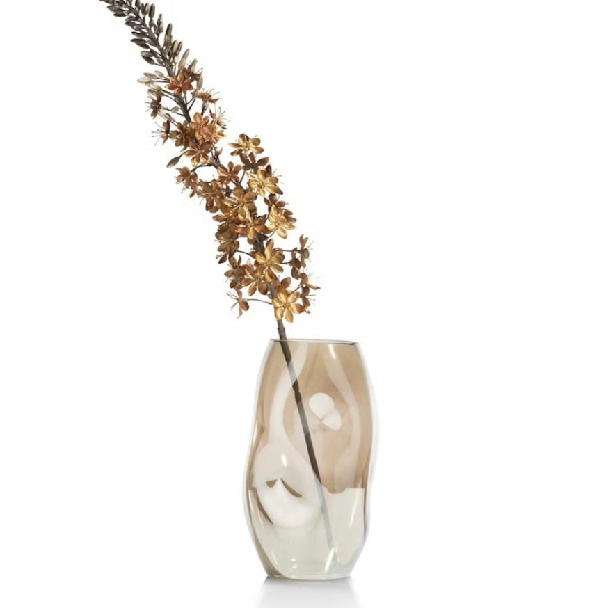 Glazen vaas DON van 28 cm hoog met uniek deuken-effect en glanzend oppervlak, elegant decoratief kunstwerk