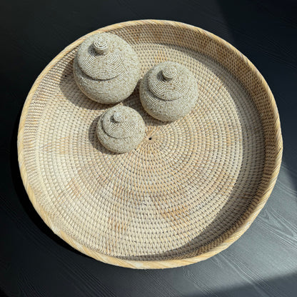 Rotan dienblad Whitewash 50cm