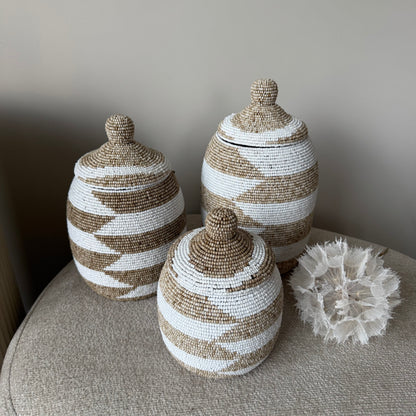 Kralen pot - Beige/white (3 afmetingen)