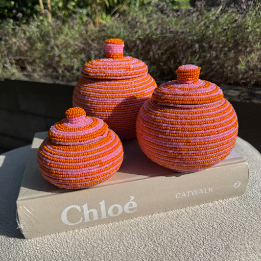 Kralen potjes oranje/rose | set 3