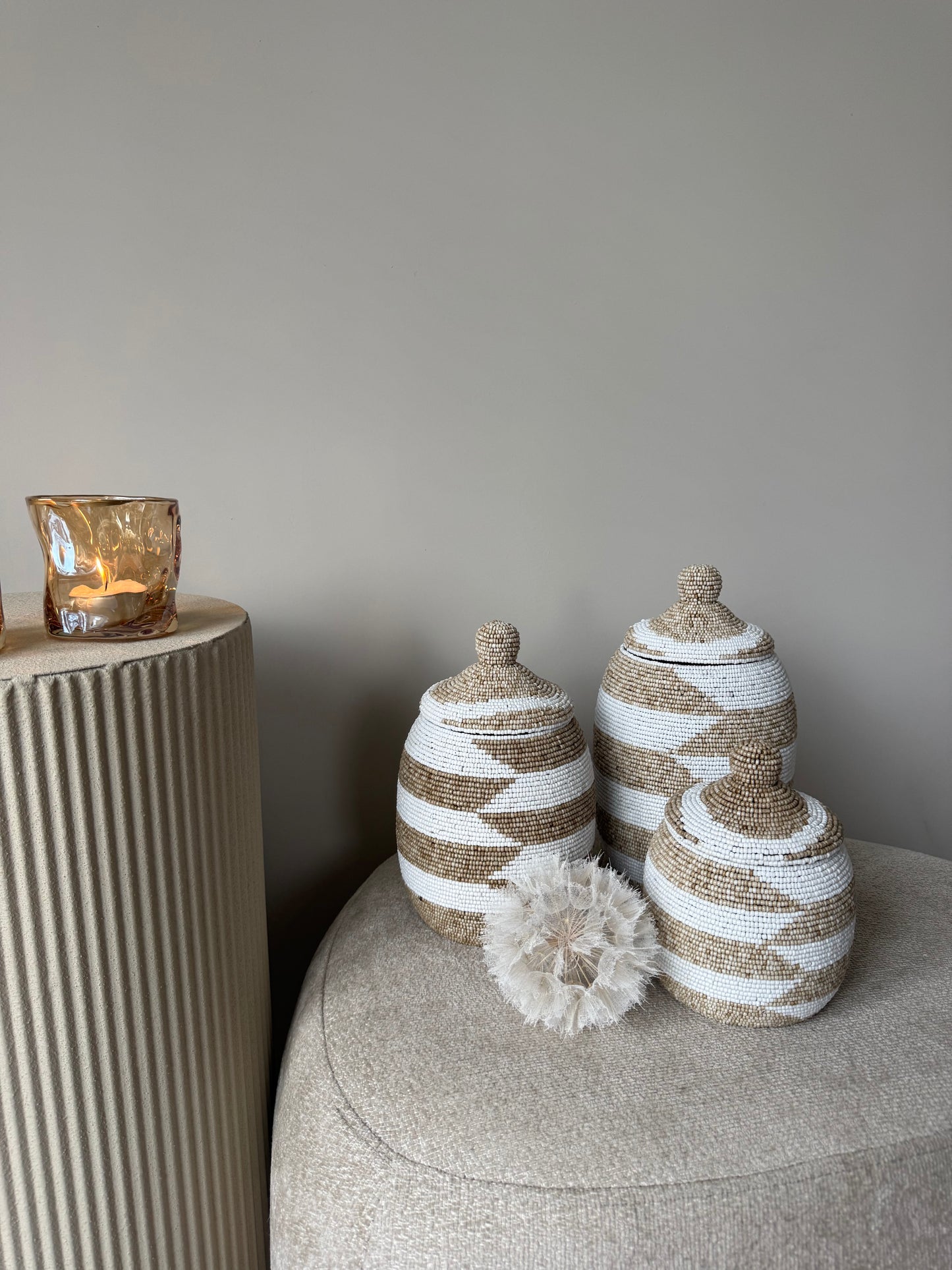 Kralen pot - Beige/white (3 afmetingen)