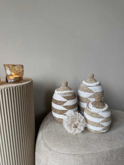 Kralen pot - Beige/white (3 afmetingen)