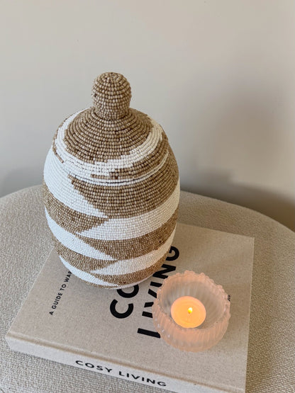 Kralen pot - Beige/white L-26cm