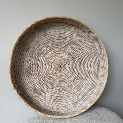 Rotan dienblad Whitewash 50cm