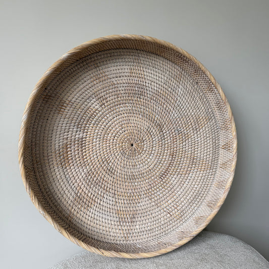 Rotan dienblad Whitewash 50cm