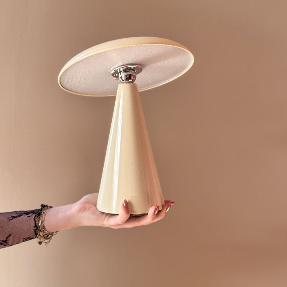 Bureaulamp Mush LED op accu beige, afneembare kap