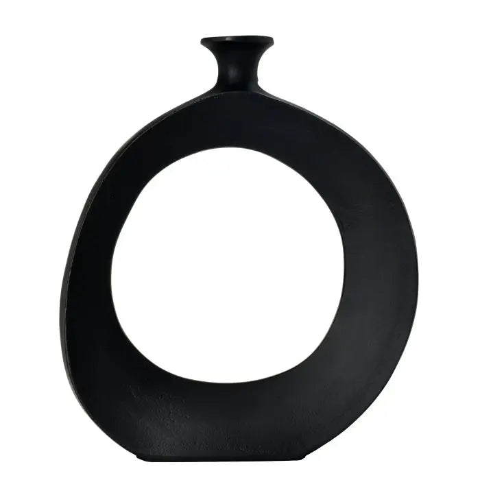 Metalen vaas - Donut zwart 30cm hoog
