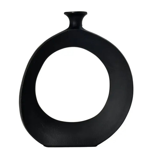 Metalen vaas - Donut zwart 30cm hoog

