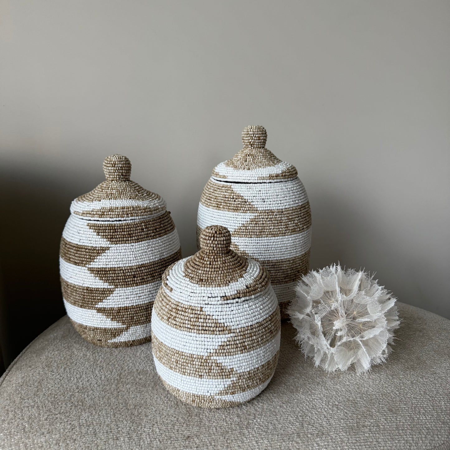 Kralen pot - Beige/white (3 afmetingen)