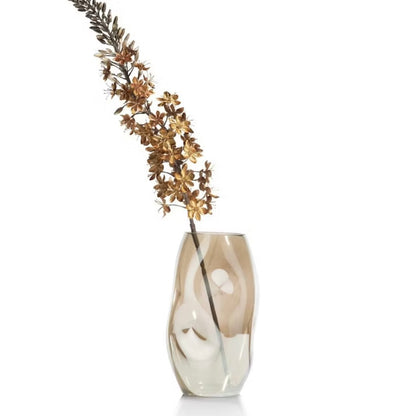 Glazen vaas DON van 28 cm hoog met uniek deuken-effect en glanzend oppervlak, elegant decoratief kunstwerk