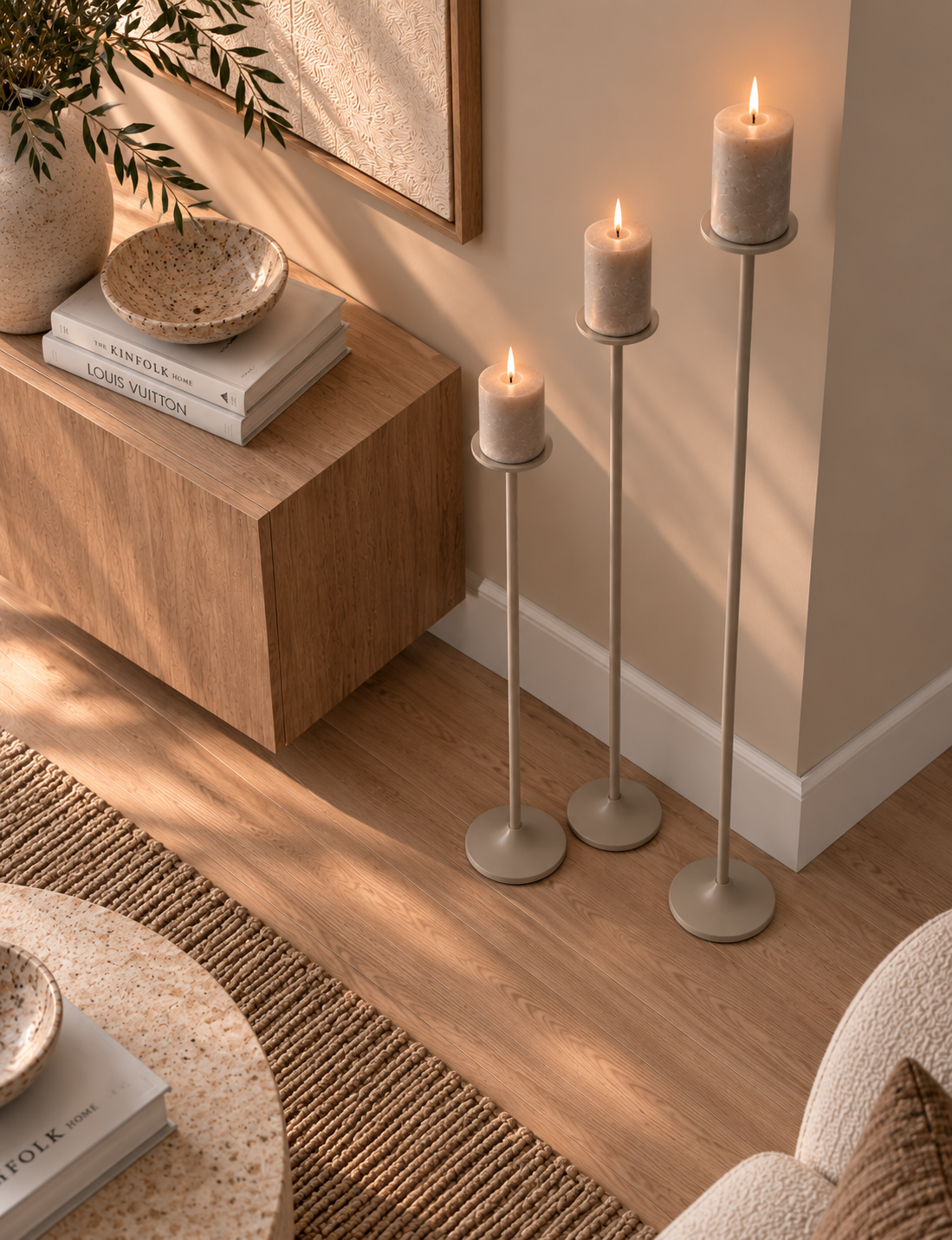 Vloerkandelaren beige - set van 3